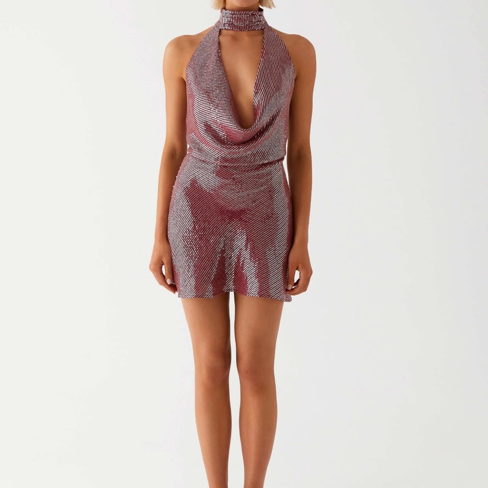 Pepper Mayo Elegant Halter Neck Red Dress